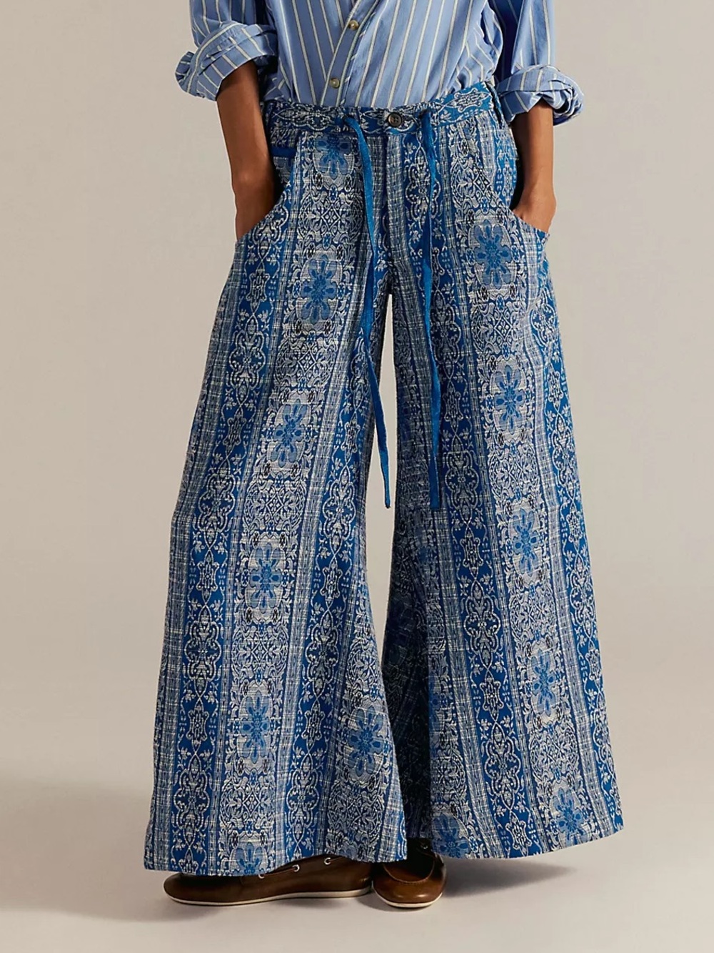 Free People Dahlia Wide-Leg Pants in Blue NWT